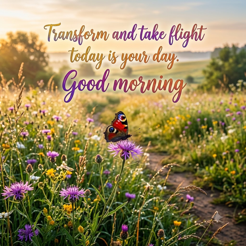 Butterfly Wildflower Morning Good Morning | Good Morning Nature Images quotes and wishes