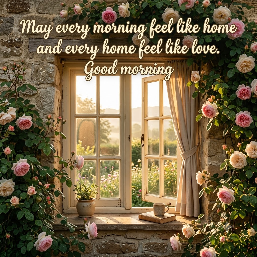 Climbing Roses Cottage Window Good Morning | Good Morning Images With Flowers