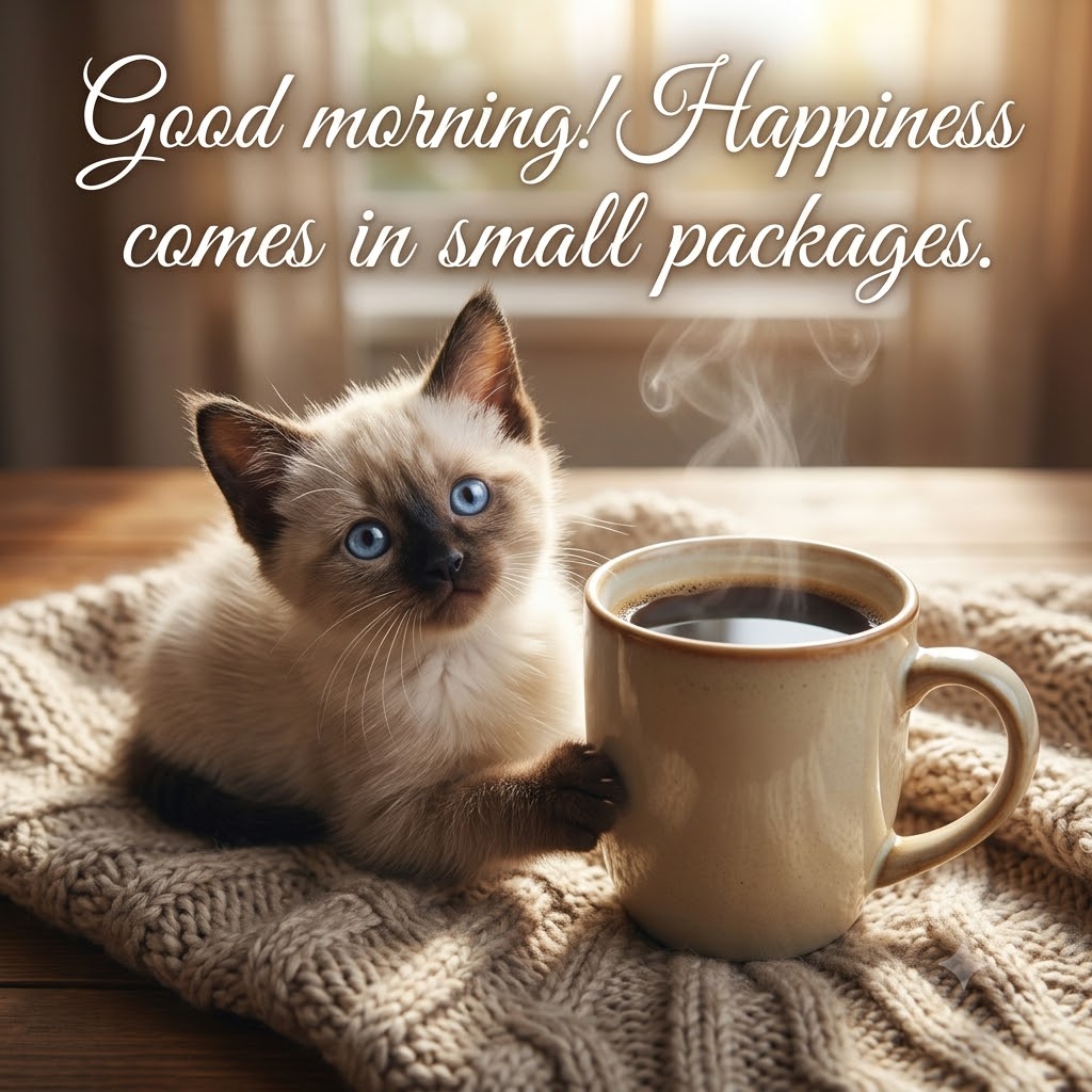 Coffee Time Kitten | Good Morning Images With Cats quotes and wishes