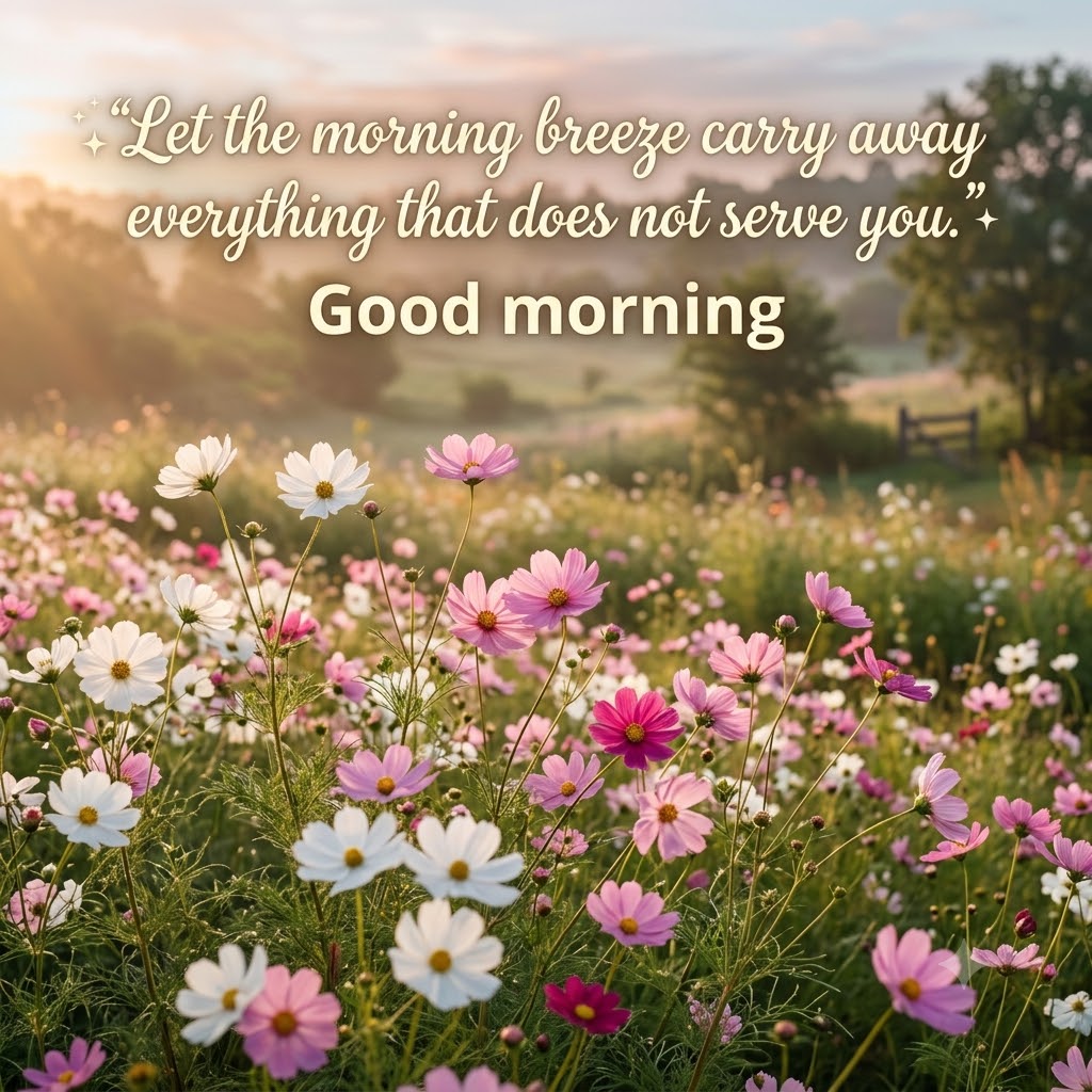 Cosmos Flowers Morning Breeze Good Morning