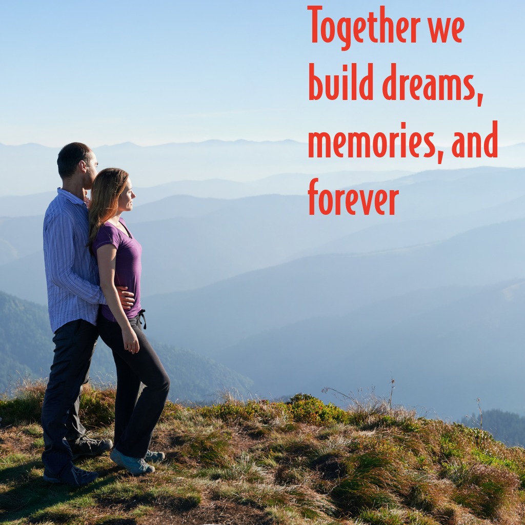 Couple standing on a hilltop looking toward a bright future and beautiful horizon | Romantic Messages Between Couples quotes and wishes