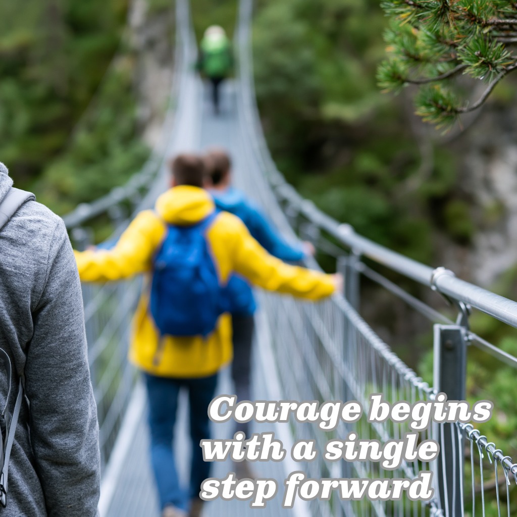 A person crossing a suspension bridge above a valley | Inspirational Quotes quotes and wishes