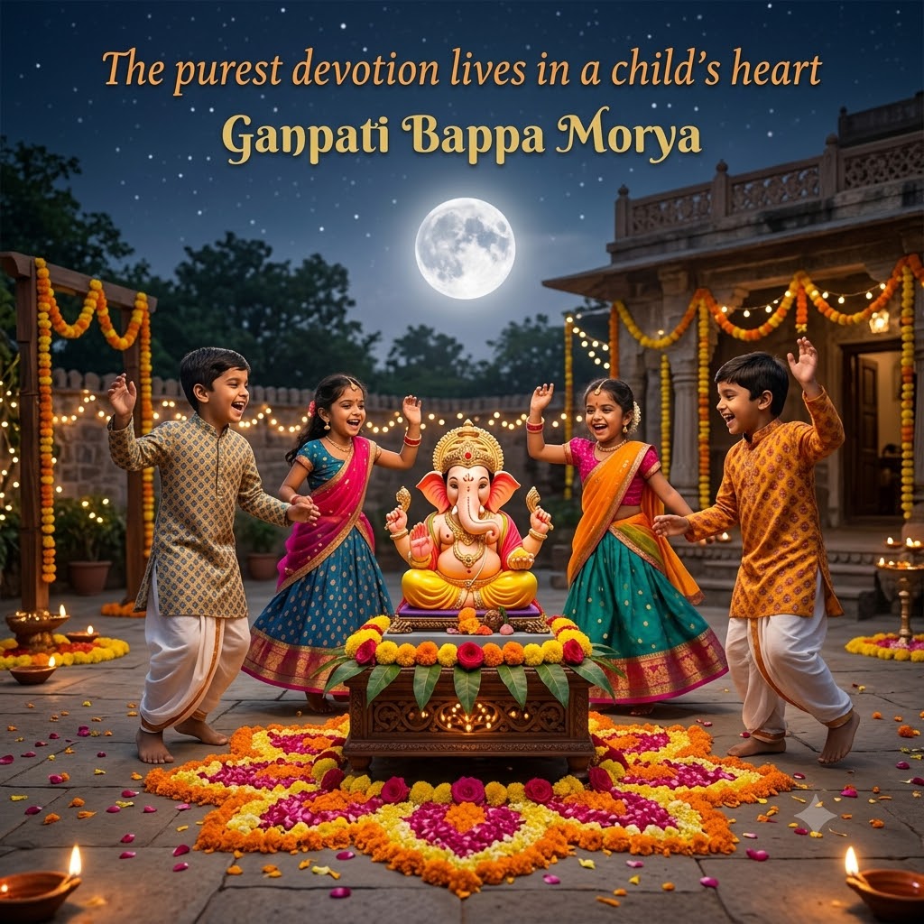 Ganesh Chaturthi Children Celebrating | Happy Ganesh Chaturthi  Images quotes and wishes