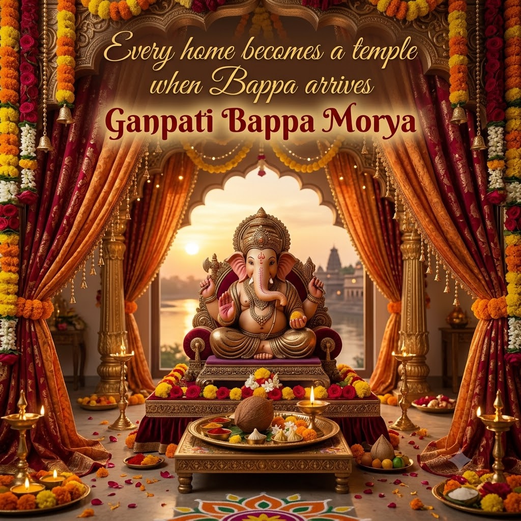 Ganesh Chaturthi Colourful Mandap | Happy Ganesh Chaturthi  Images quotes and wishes