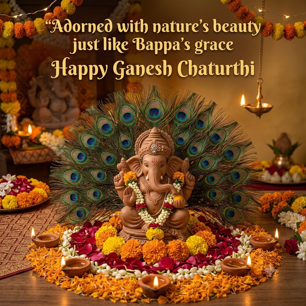 Ganesh Chaturthi Peacock Feather Decoration | Happy Ganesh Chaturthi  Images quotes and wishes