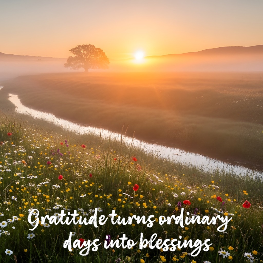 A peaceful sunrise over a field of flowers with folded hands | Inspirational Quotes quotes and wishes