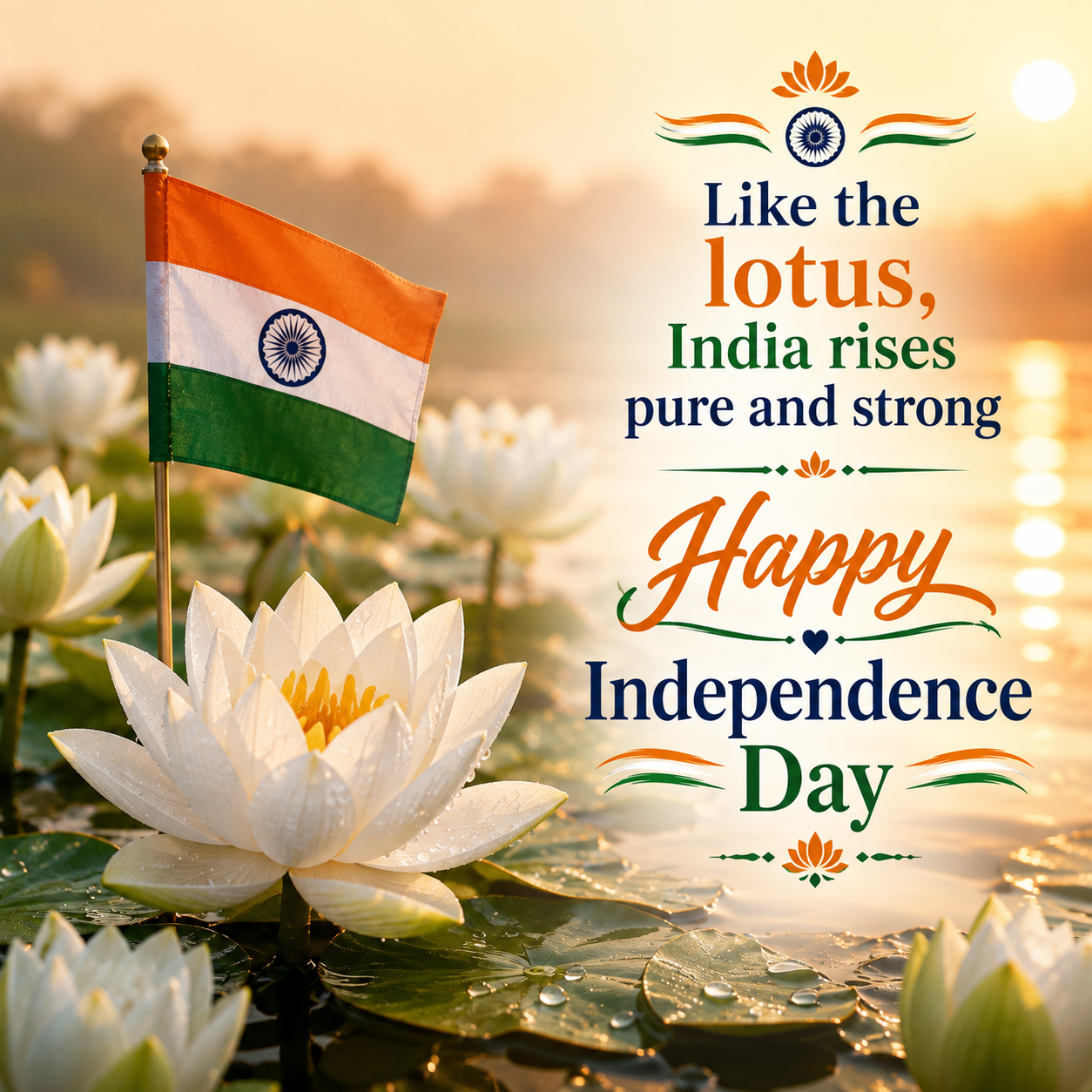 Happy Independence Day Lotus and Flag | Happy Independence Day Images quotes and wishes
