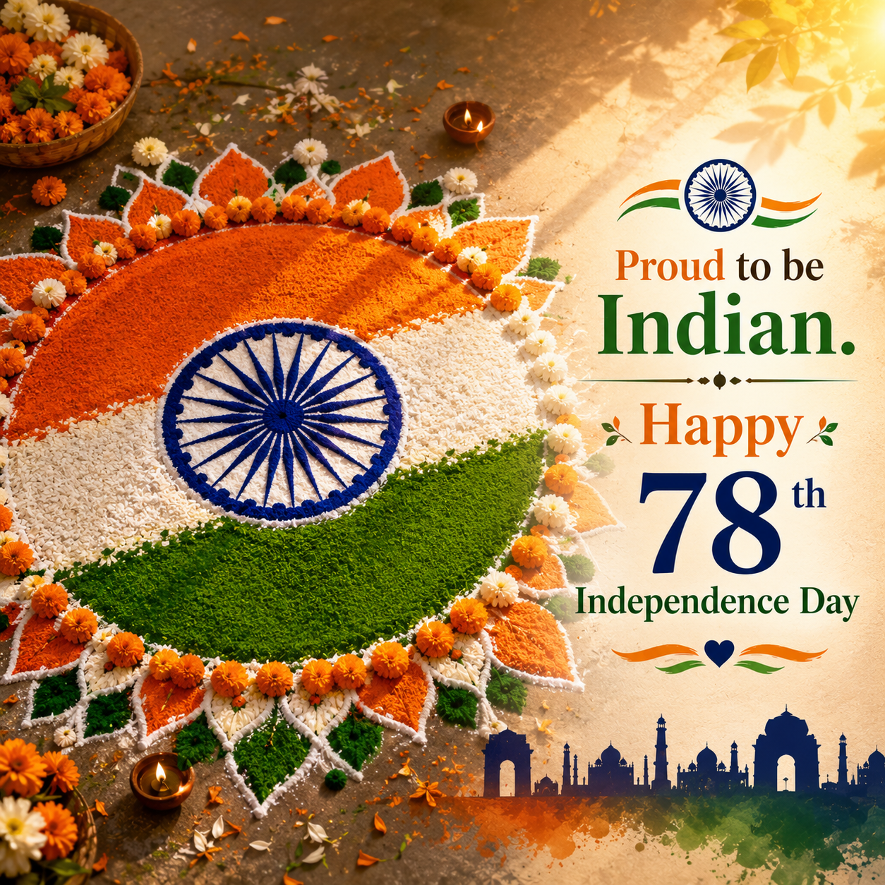 Happy Independence Day Rangoli Art | Happy Independence Day Images quotes and wishes