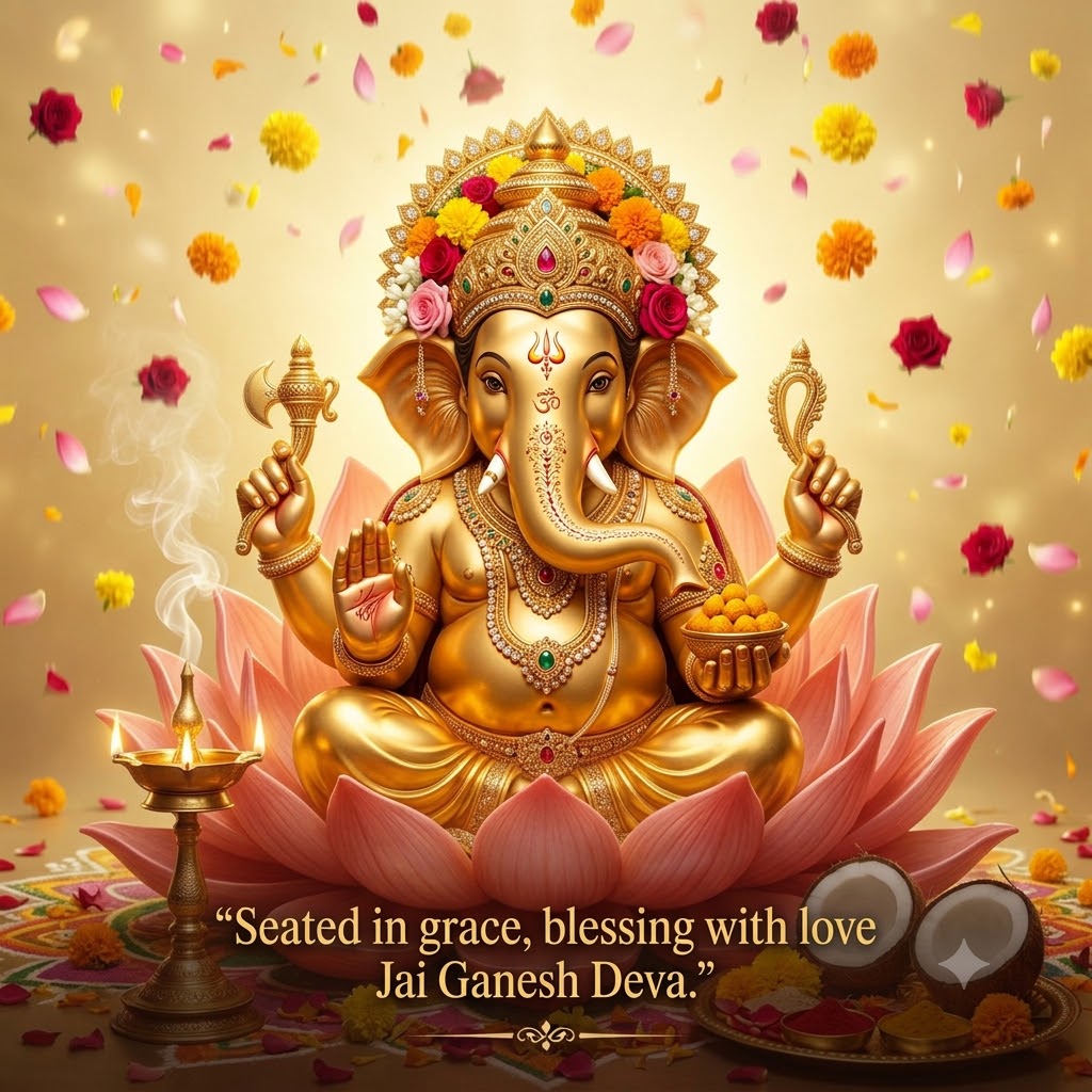 Lotus Throne of Grace | Happy Ganesh Chaturthi  Images quotes and wishes