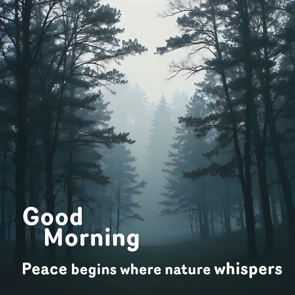 Mist drifting through a tranquil pine forest | Good Morning Nature Images quotes and wishes