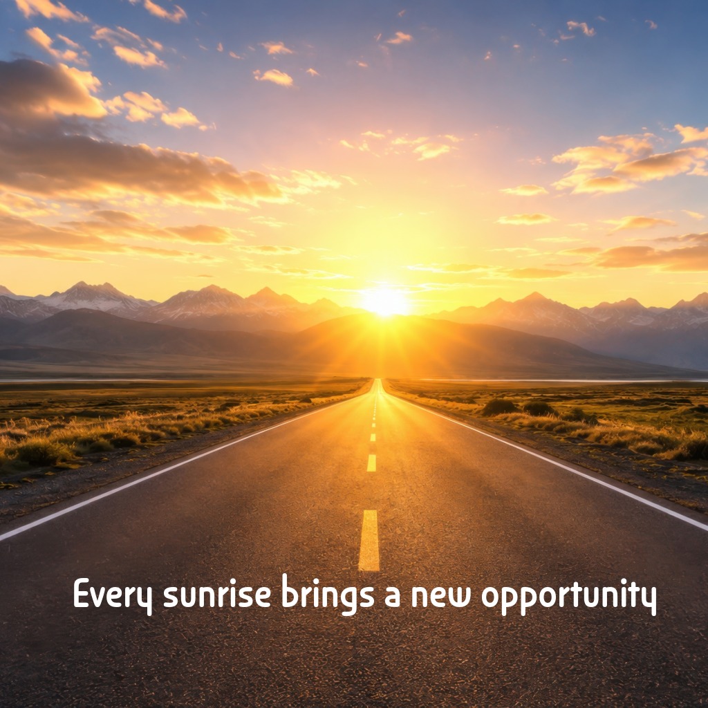 A sunrise over a winding road disappearing into the distance | Inspirational Quotes quotes and wishes