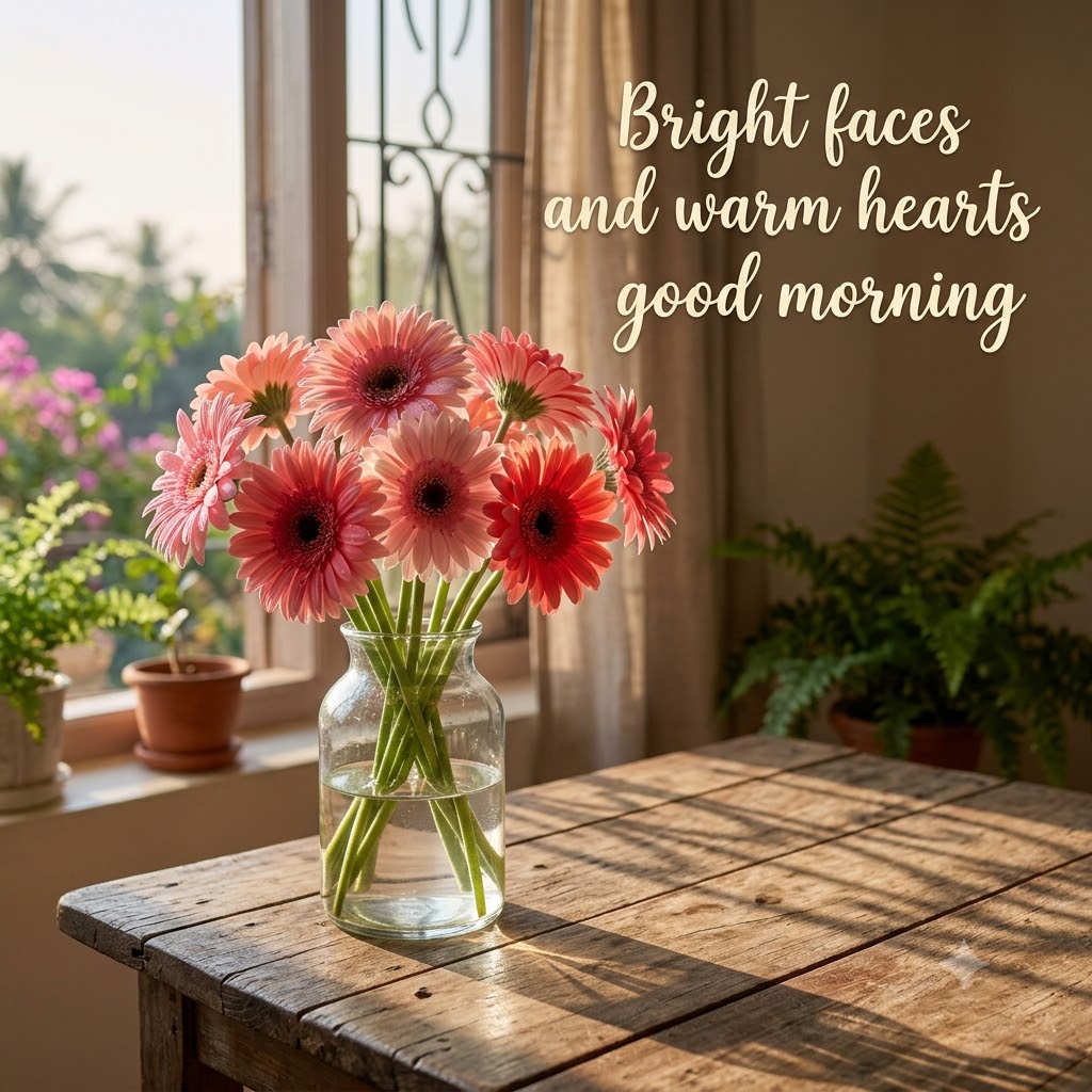 Pink Gerbera Daisy Morning Good Morning